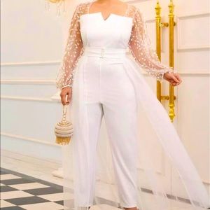 White jumpsuit with tulle skirt